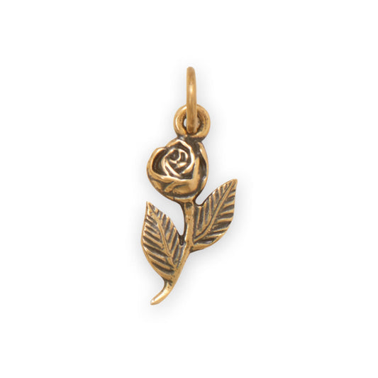 Silver or Gold Rose with Stem Charm