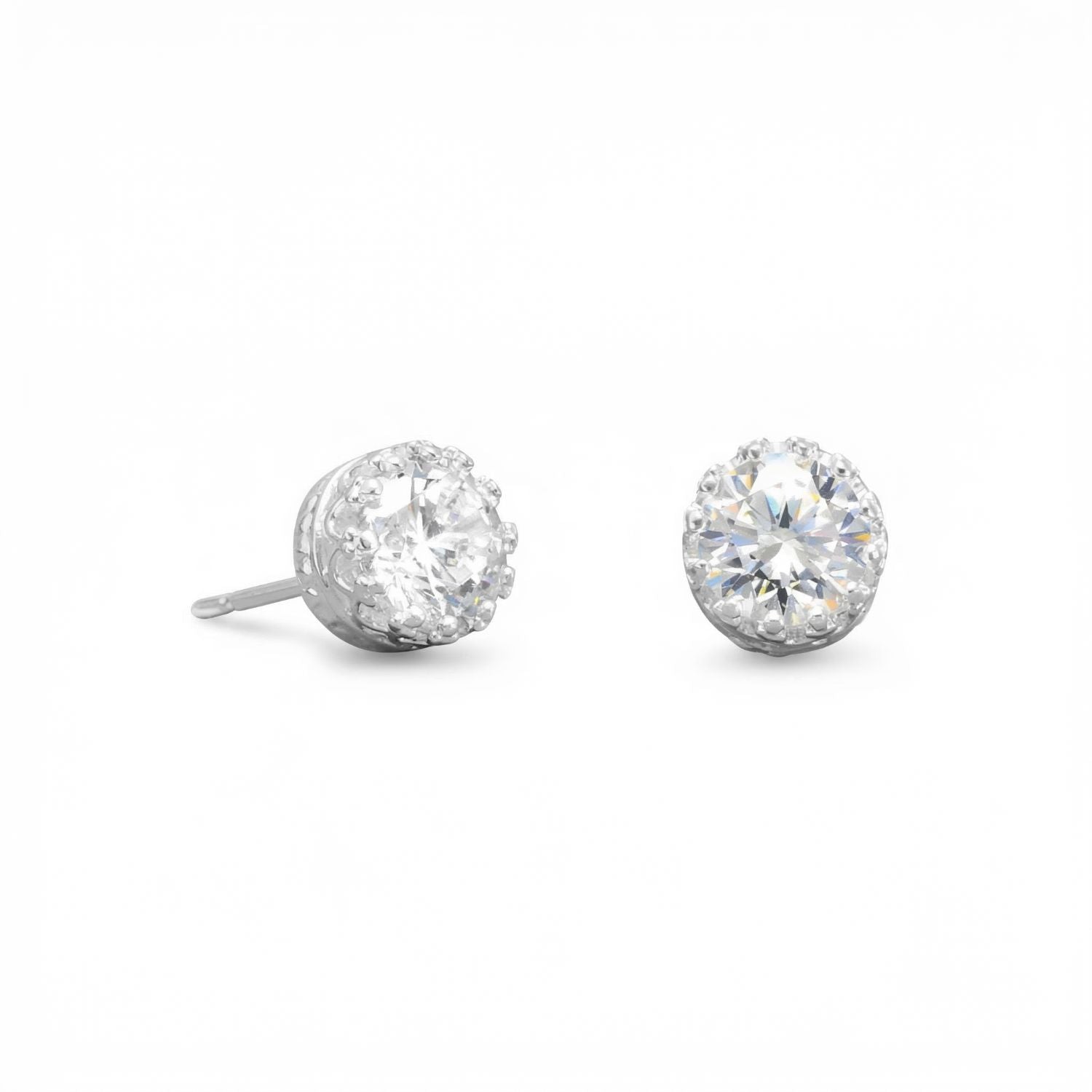 CZ Stud Earrings in Crown Setting