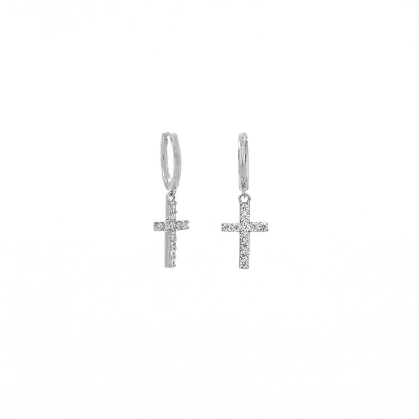 Rhodium Plated Hoop Earrings with CZ Cross