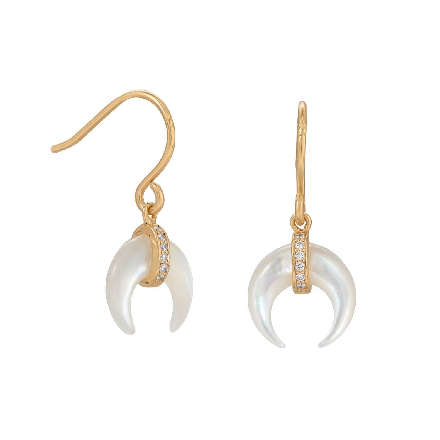 Mother of Pearl and CZ Crescent Gold Plate Earrings