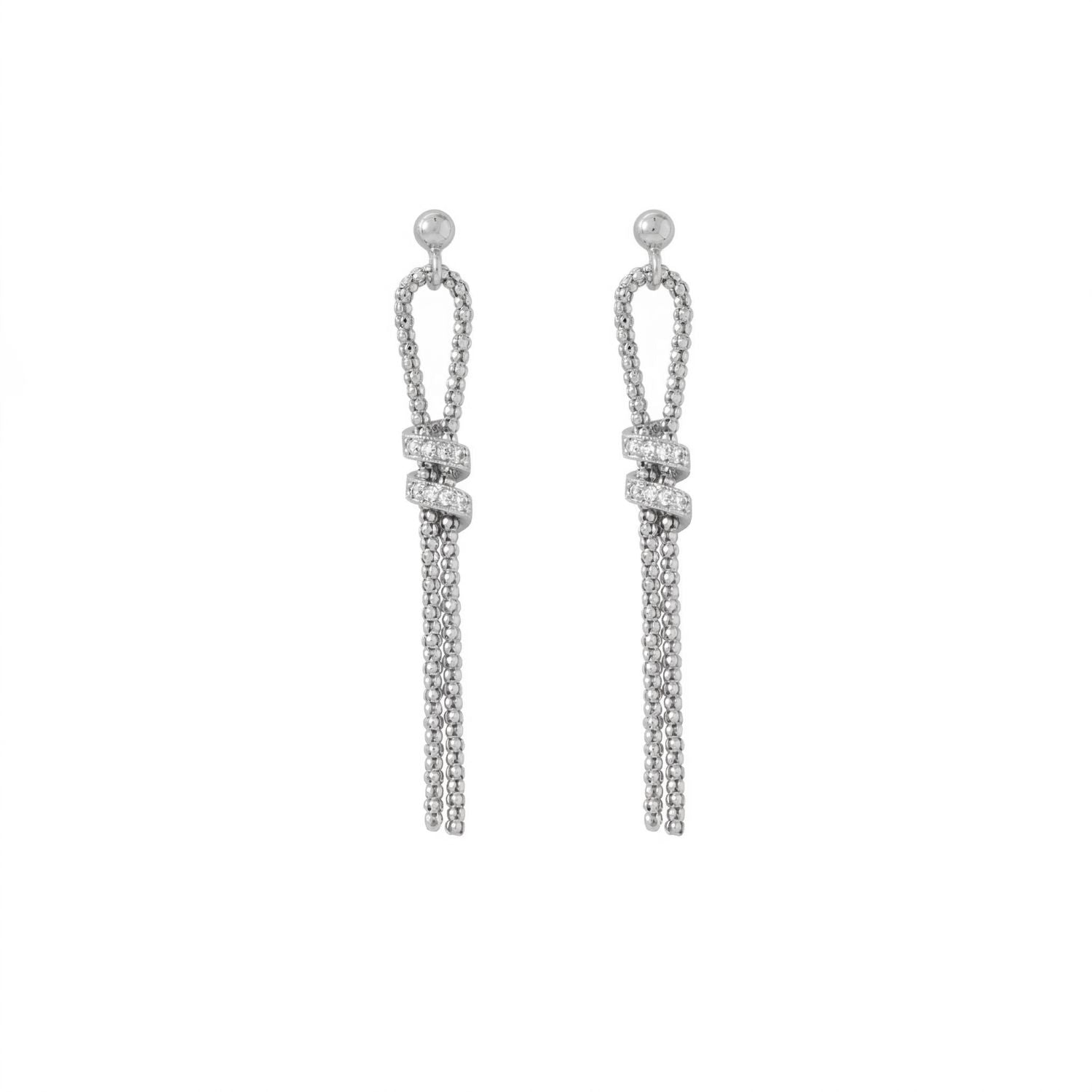 Italian Rhodium Plated CZ and Coreana Chain Earrings