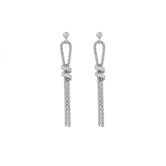 Italian Rhodium Plated CZ and Coreana Chain Earrings
