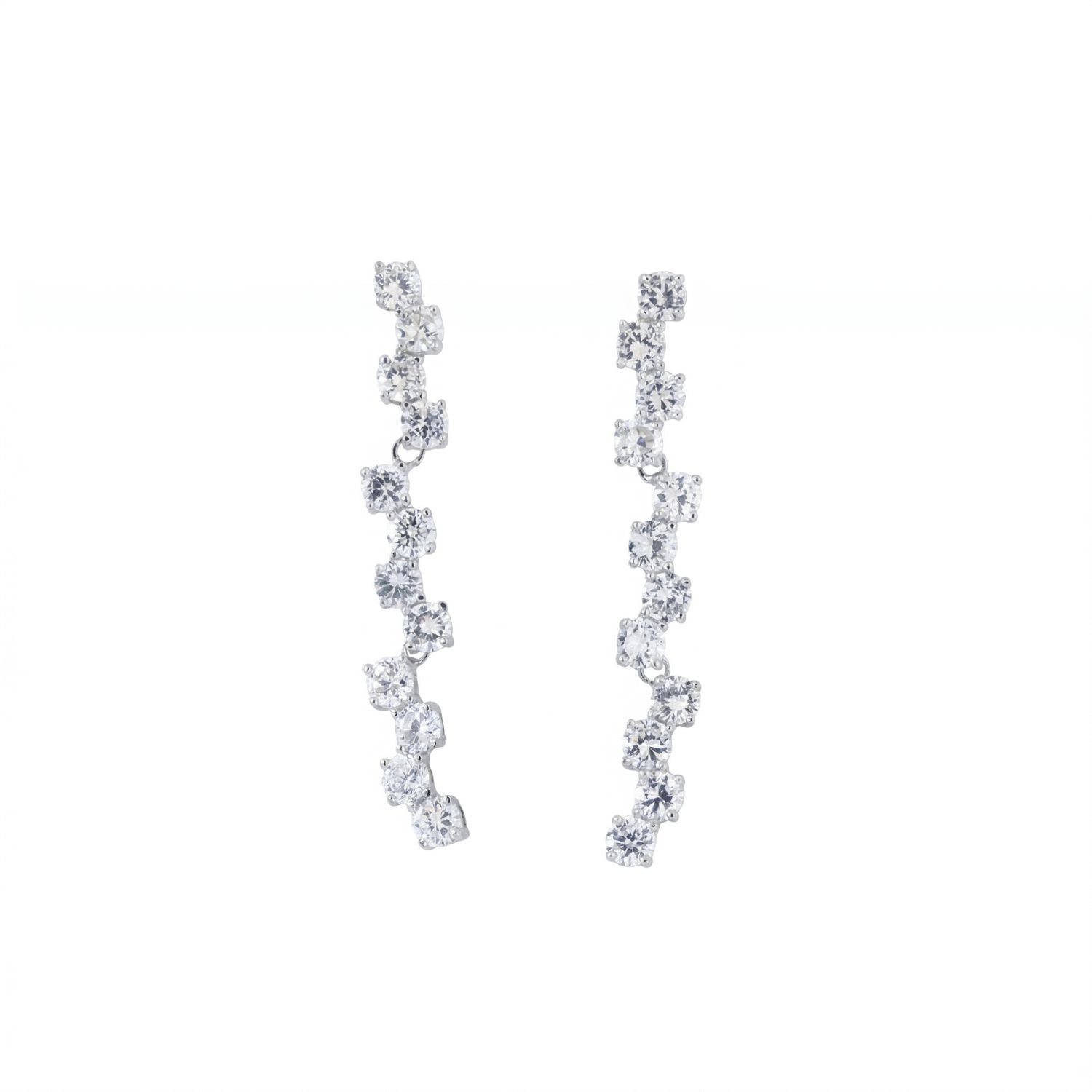 Rhodium Plated Falling CZ Drop Earrings