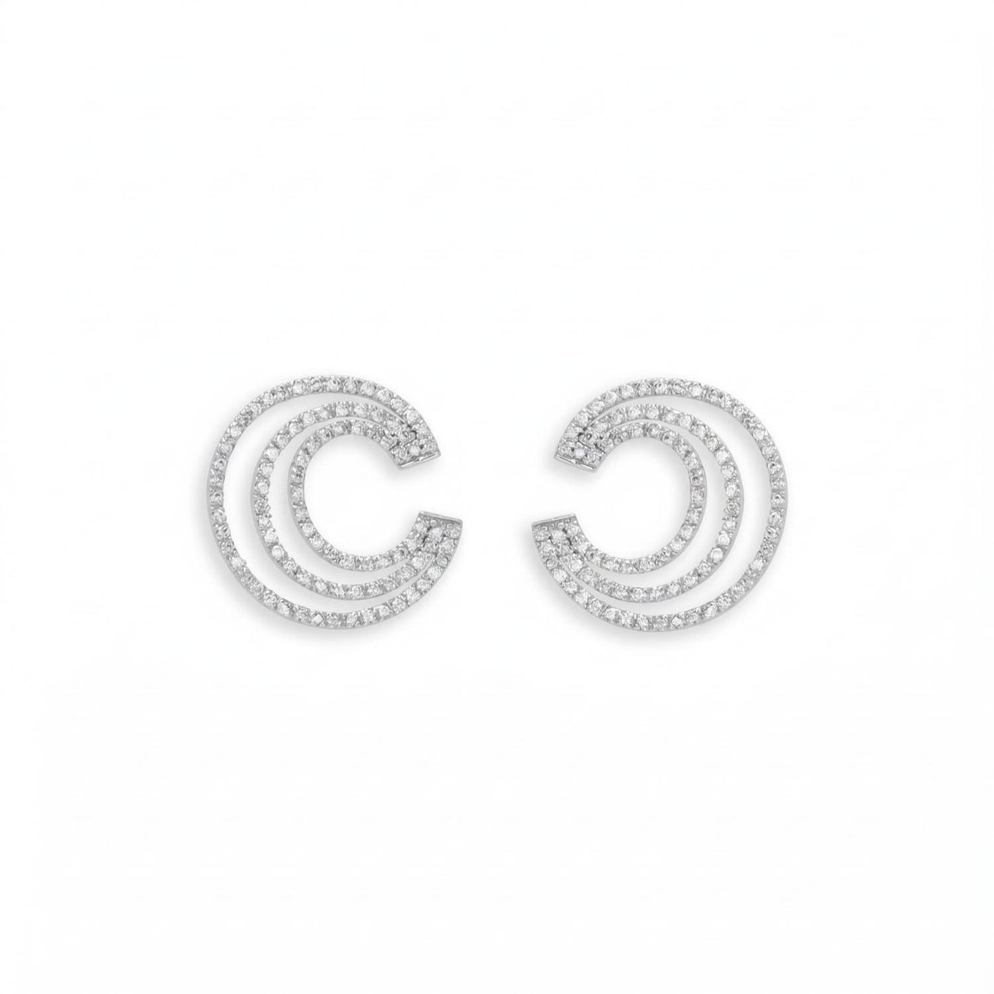 Rhodium Plated Triple "C" CZ Post Earrings