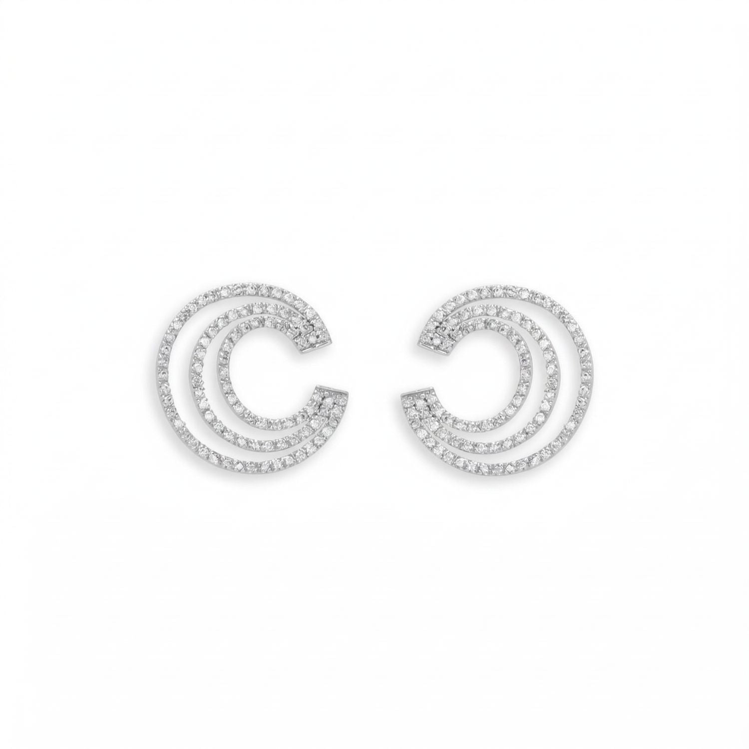 Rhodium Plated Triple "C" CZ Post Earrings