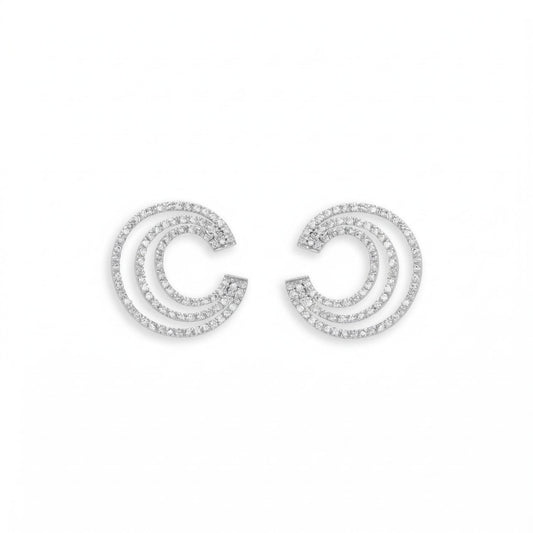 Rhodium Plated Triple "C" CZ Post Earrings