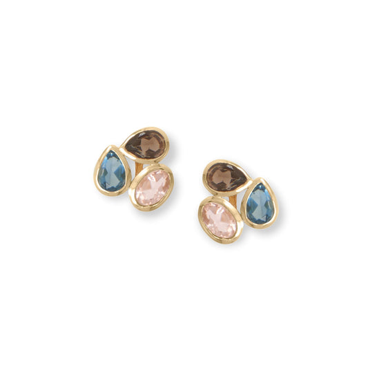 14 Karat Gold Plated Glass and Quartz Earrings