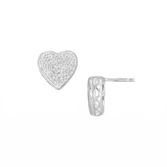 Stylized Pave CZ Heart Stud Earrings