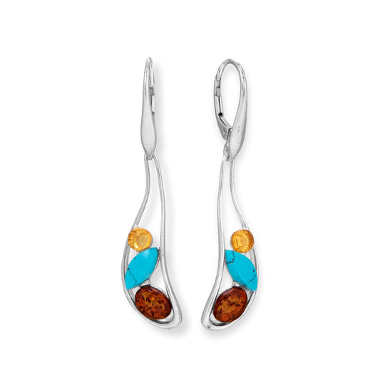 Oblong Multicolor Amber and Turquoise Lever Earrings