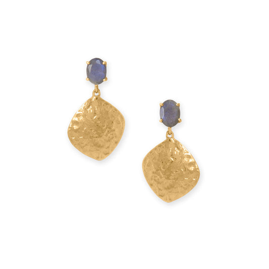 14 Karat Gold Plated Labradorite and Textured Drop Earrings