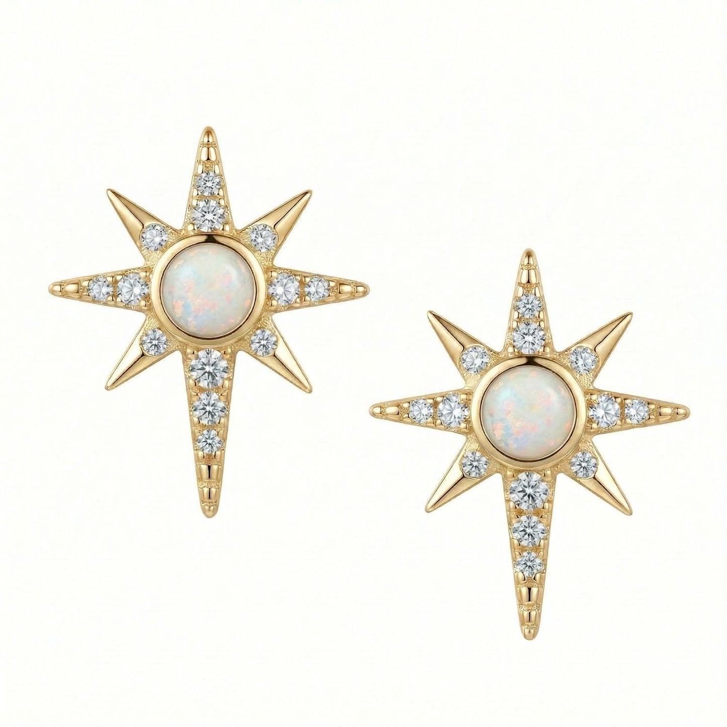 14 Karat Gold Plated Synthetic Opal and CZ Northern Star Stud Earrings