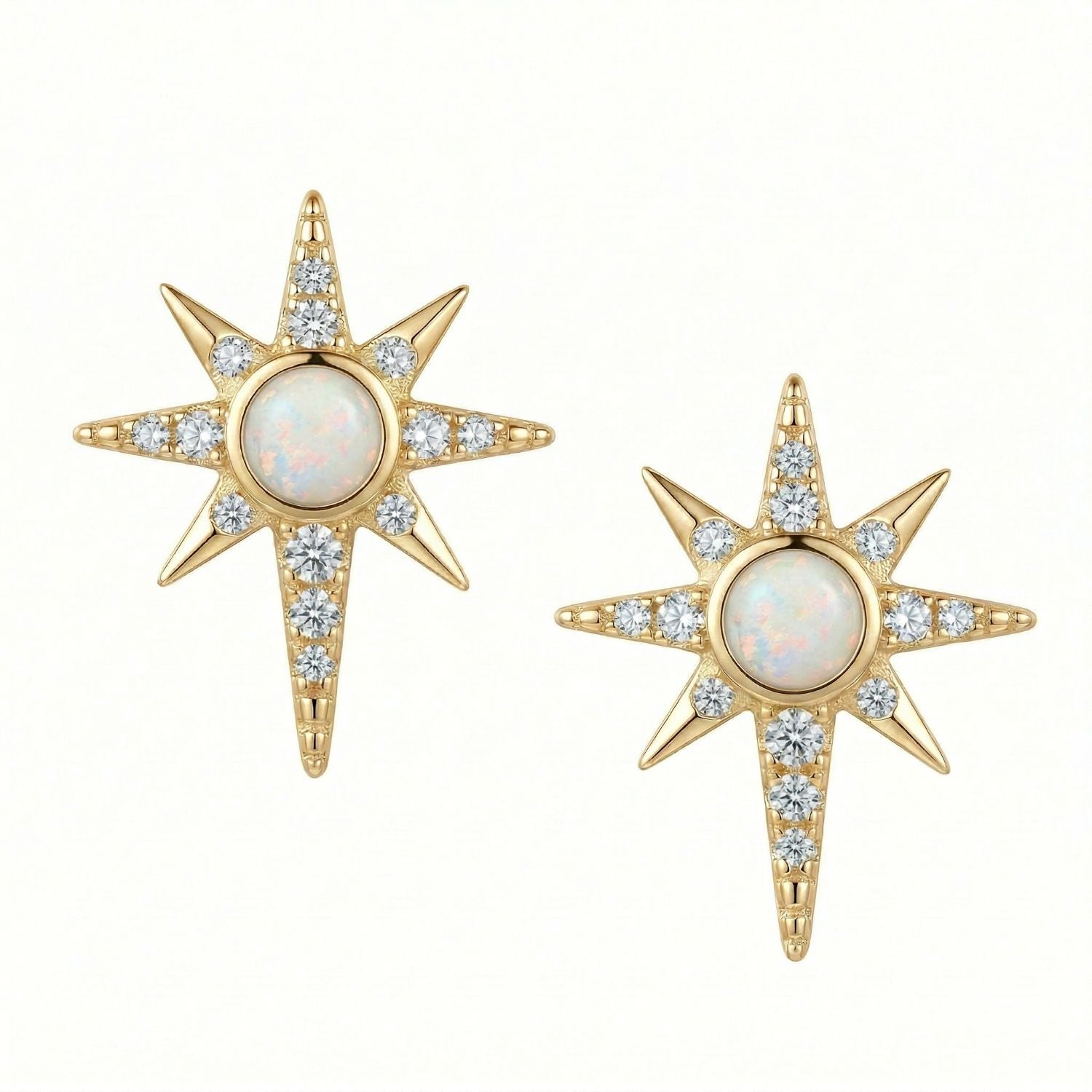 14 Karat Gold Plated Synthetic Opal and CZ Northern Star Stud Earrings