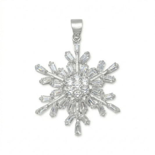 Rhodium Plated CZ Snowflake Pendant