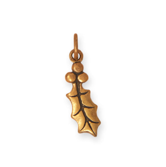 Silver or Gold Holly Leaf Charm