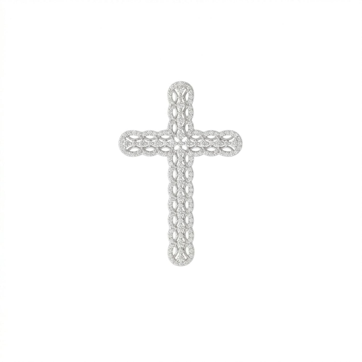 Rhodium Plated Ornate CZ Cross Slide