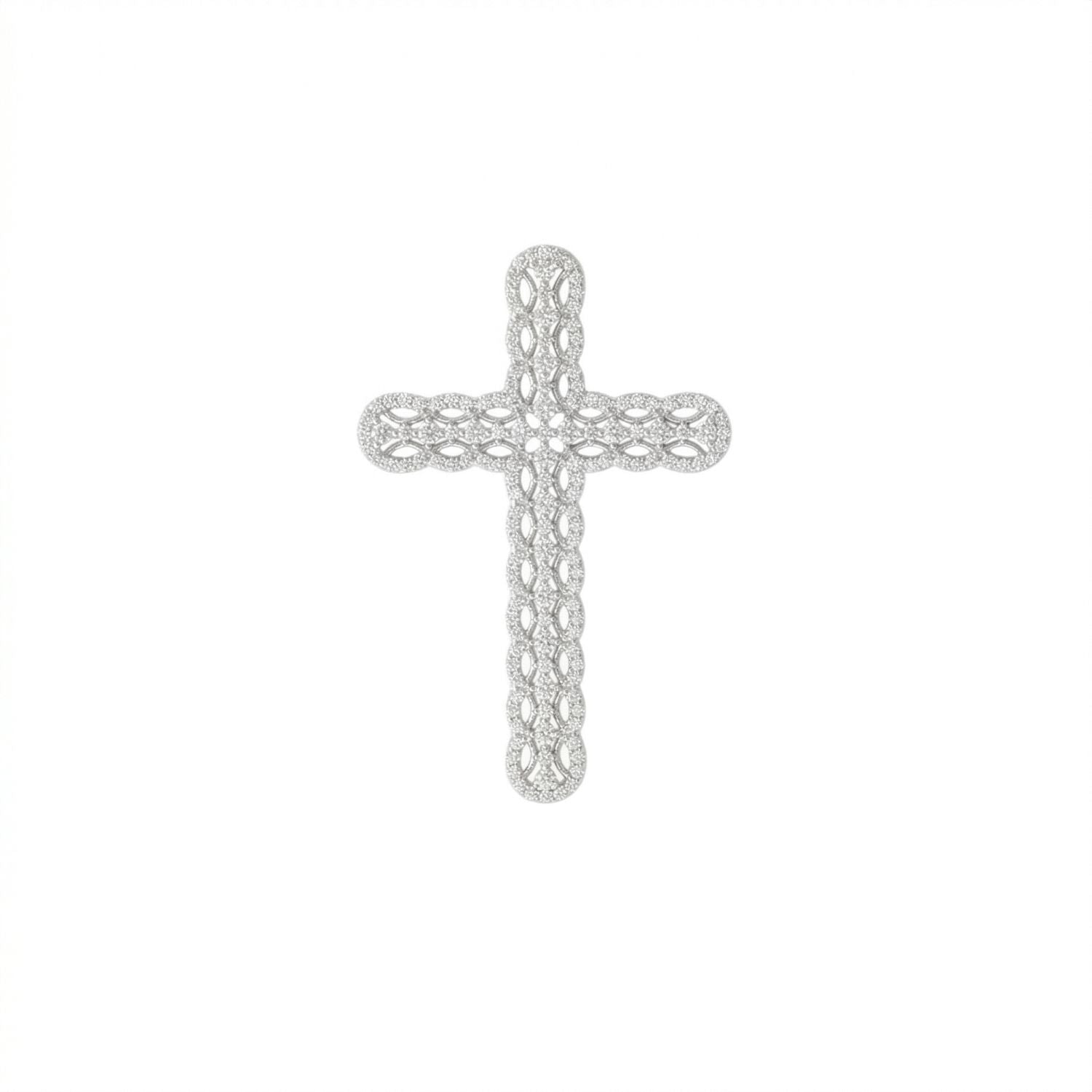 Rhodium Plated Ornate CZ Cross Slide