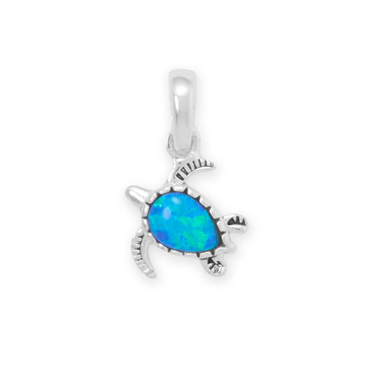 Oxidized Synthetic Blue Opal Sea Turtle Pendant