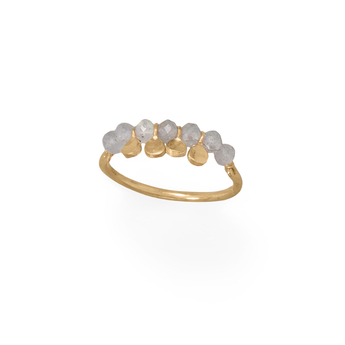 14 Karat Gold Plated Labradorite Bead and Disc Ring