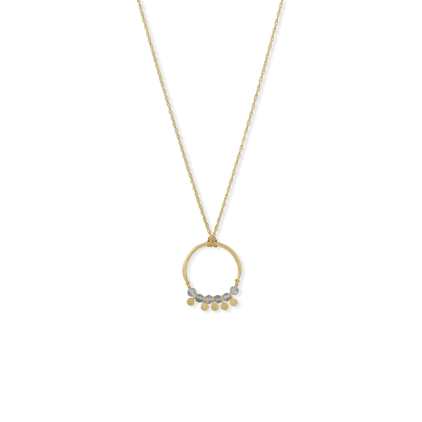 14 Karat Gold Plated Labradorite Bead and Disc Ring
