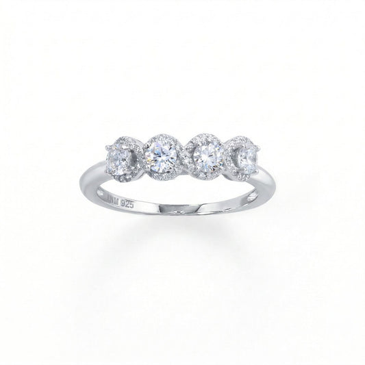 Rhodium Plated 4 CZ with Halo Edge Ring