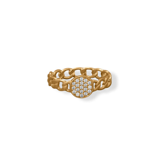 14 Karat Gold Plated Link Band with Pave CZ Round Disc