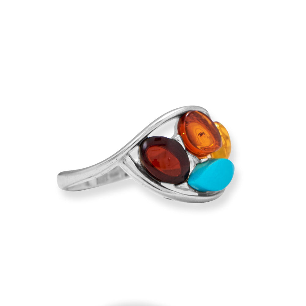 Multicolor Amber and Turquoise Ring