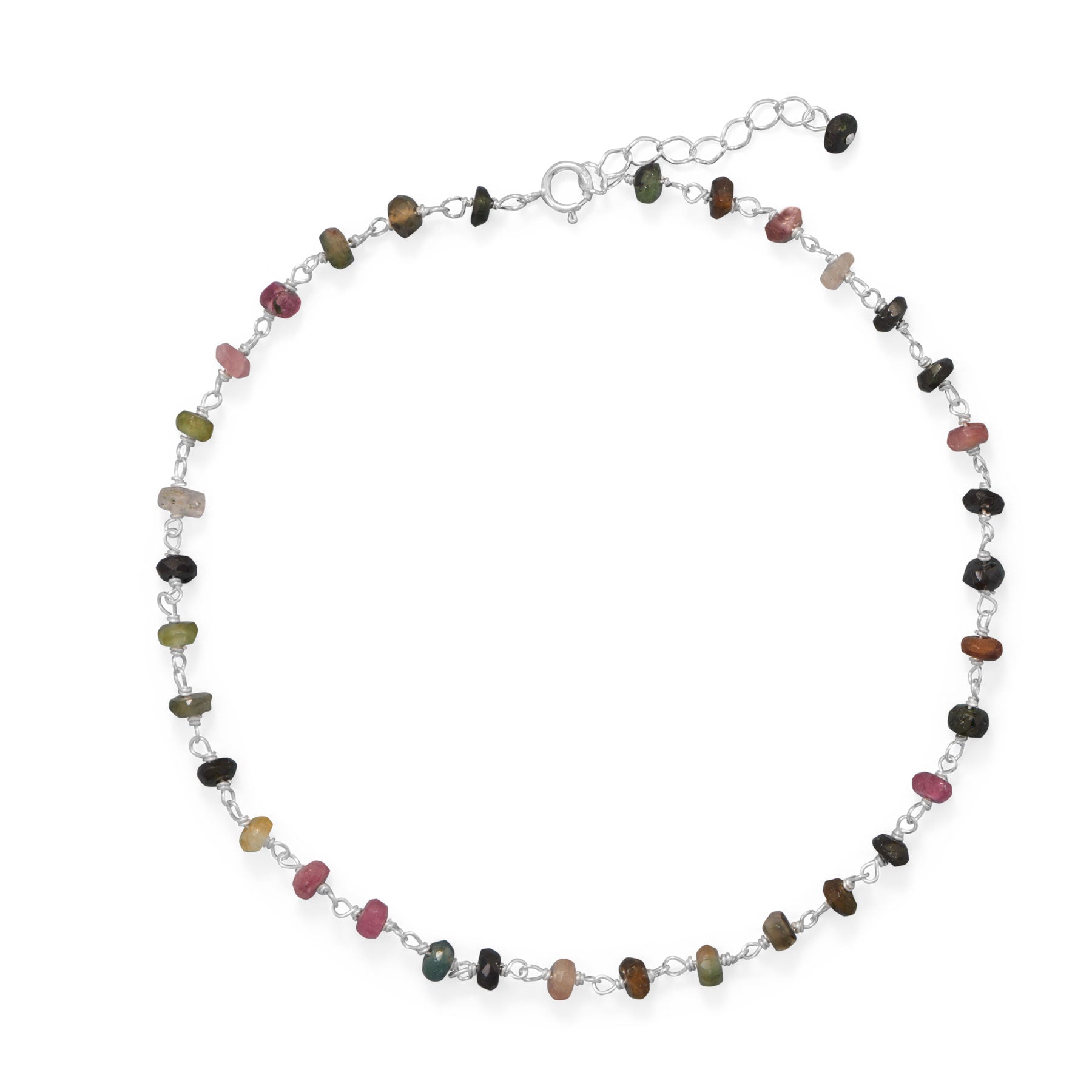 Colorful! 9.5" + 1" Multicolor Tourmaline Anklet