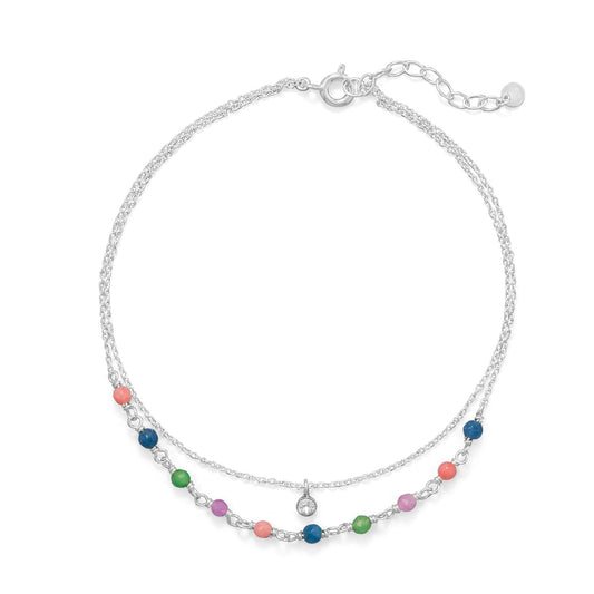 9" + 1" Multicolor Jade and CZ Double Strand Anklet