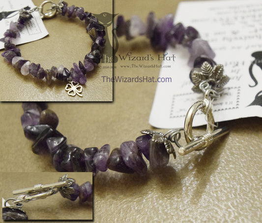 Large 10-Inch Natural Amethyst Beaded Bracelet with Toggle Clasp