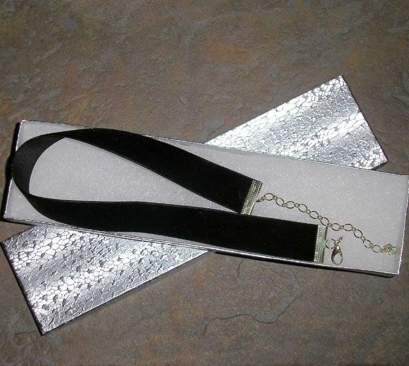 Handcrafted Black Velvet Choker or Collar with Silver tone clasps. - USA Shipping included