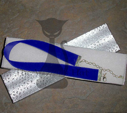 Handcrafted Royal Blue Velvet Choker or Collar with Silver tone clasps. - USA Shipping included