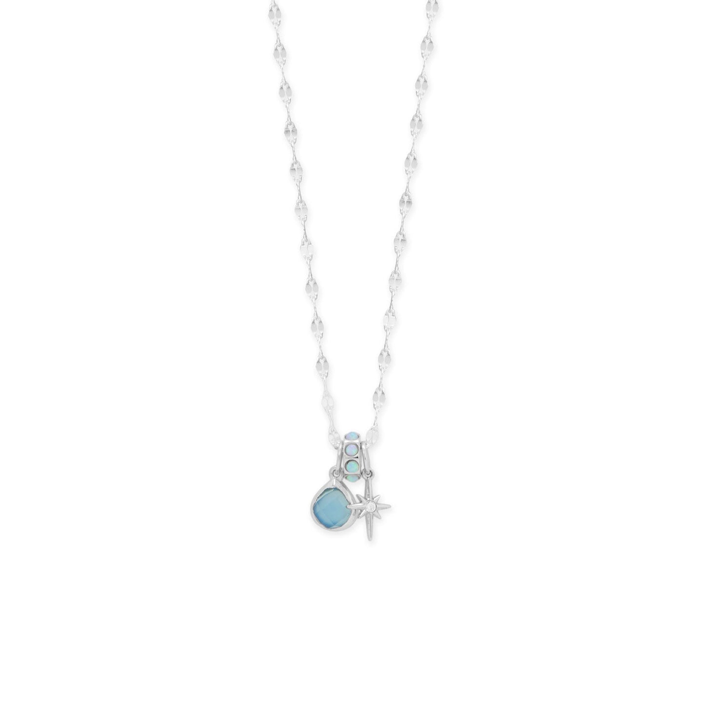 Rhodium Plated Synthetic Opal Wheel Bead Charm