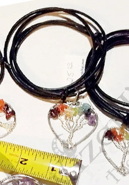 Yggdrasil Tree of Life Heart Necklace with 7 Chakra Healing Stones