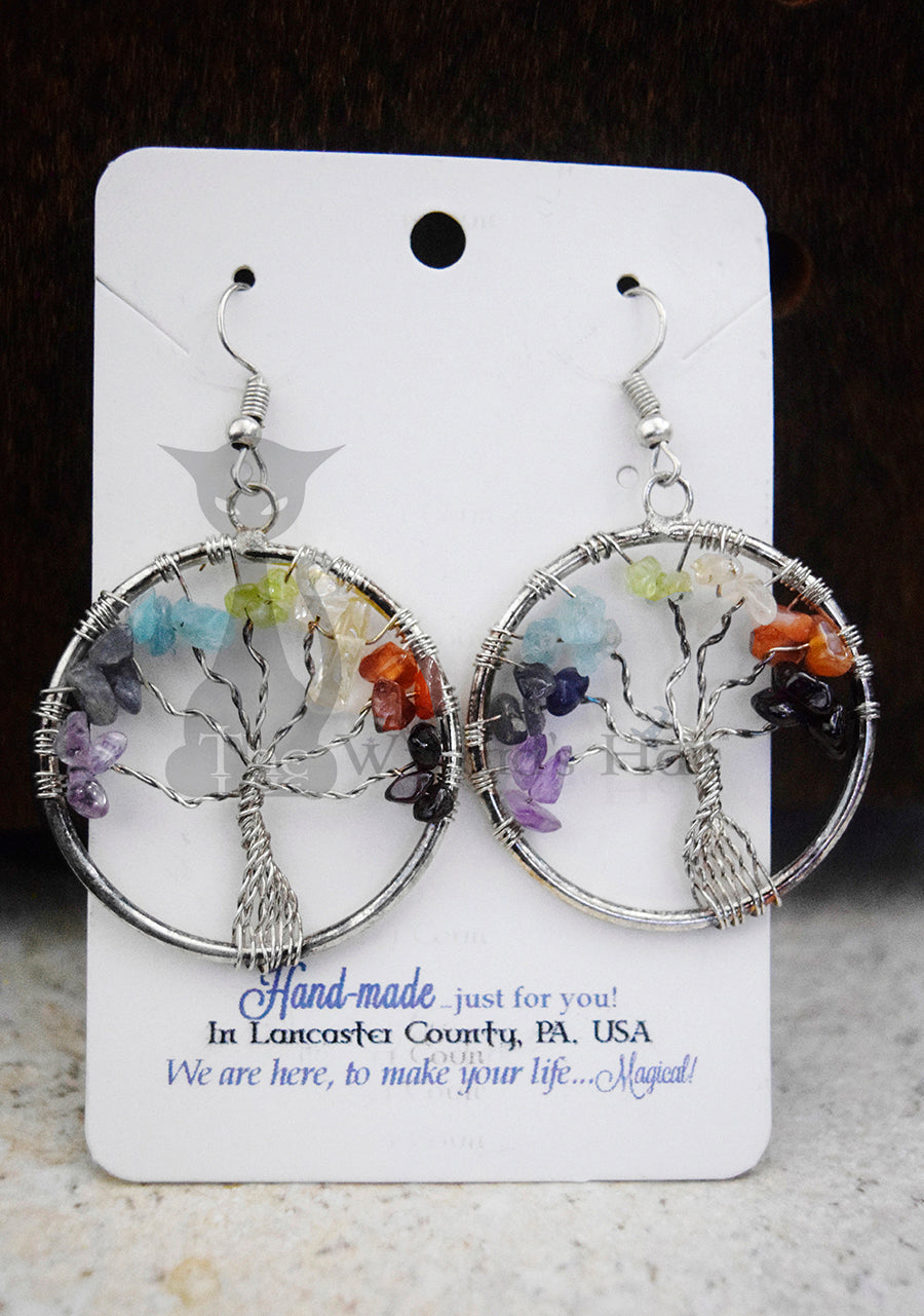 Yggdrasil Tree of Life, 7 Chakra Healing Crystal Earrings