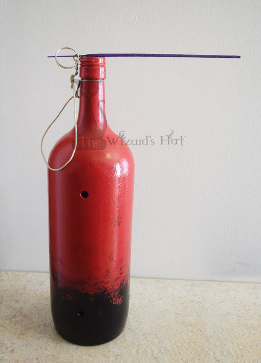 Handcrafted Ceramic Smoking Incense Bottle Burner - Red and Black