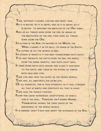 The Emerald Tablet of Hermes Trismegistus Alchemical Wall Poster