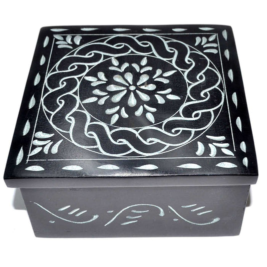 4 1/4" x 4 1/4" Floral Mandala soapstone box
