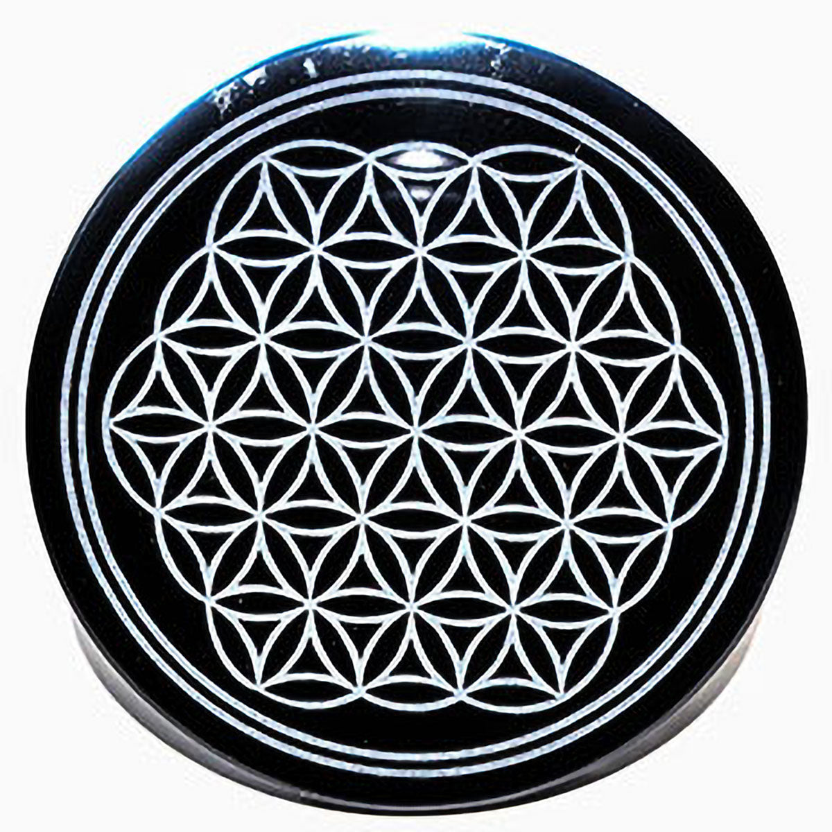 4" Obsidian, Black Flower of Life altar tile