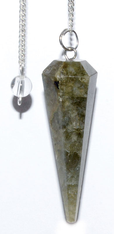 Natural Moss Agate 6-Sided Pointed Pendulum with Attached Sphere Bead