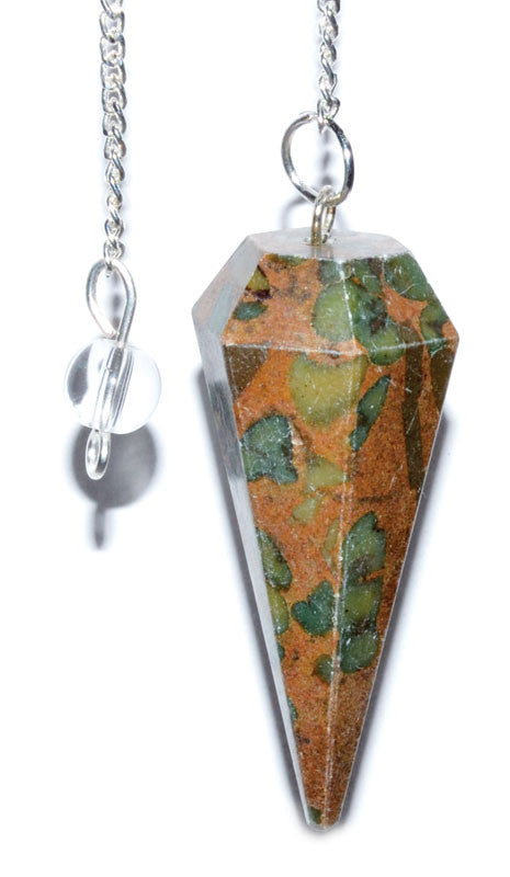 Natural Bloodstone 6-Sided Dowsing Pendulum with Ball Tip