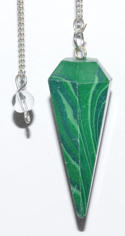 Natural Malachite Crystal Pendulum with Silver Pentagram Charm