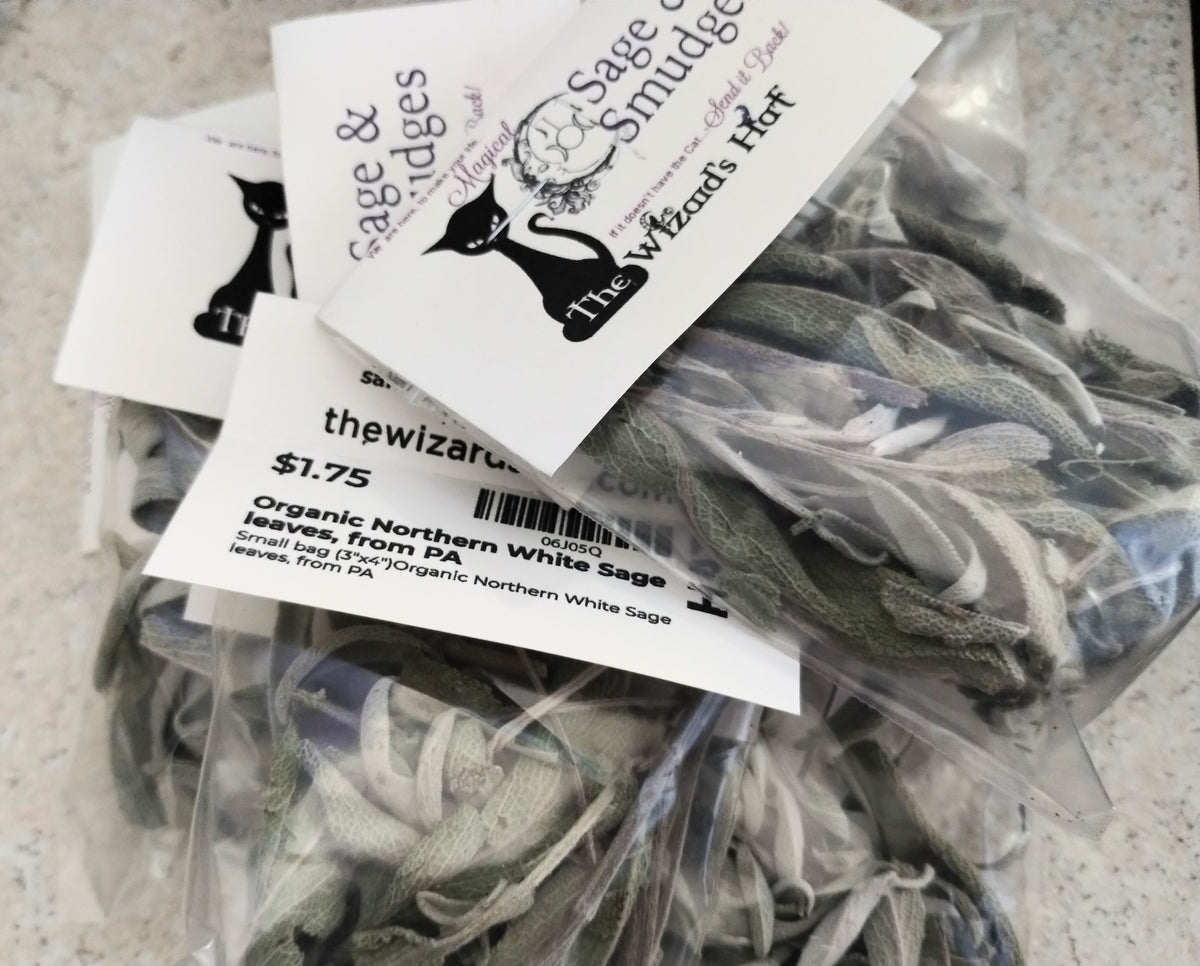 Small bag organic northern White sage leaves/cluster from Pennsylvania