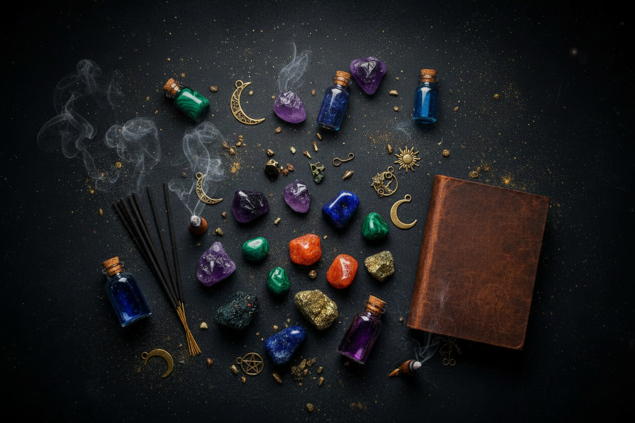 Image of crystals and supplies