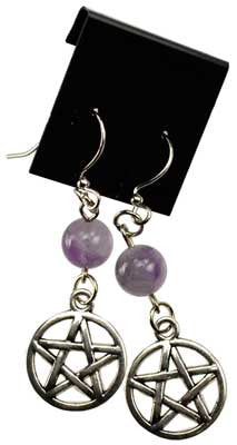 Handcrafted Sterling Silver Pentagram Earrings Featuring 6MM Round Natural Amethyst Gemstones