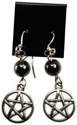 Handcrafted Pentagram Earrings Featuring 6MM Round Hematite Gemstones