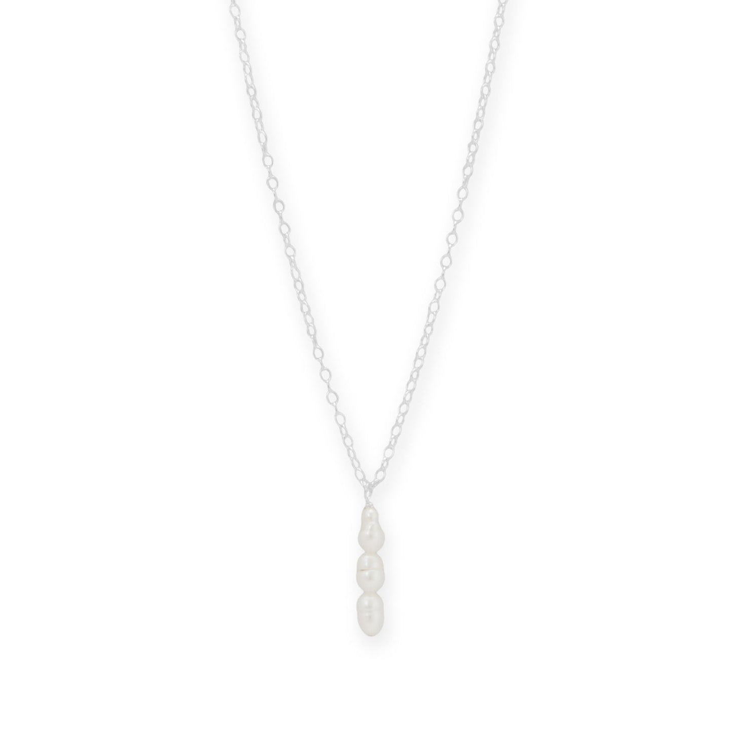 16" + 2" Crinkly Cultured Freshwater Rice Pearl Drop Necklace