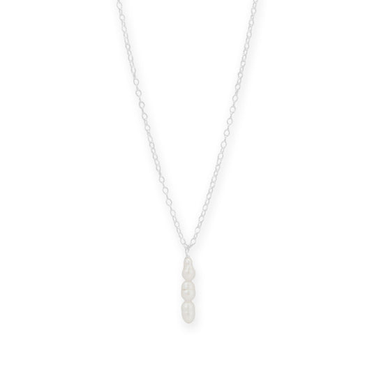 16" + 2" Crinkly Cultured Freshwater Rice Pearl Drop Necklace