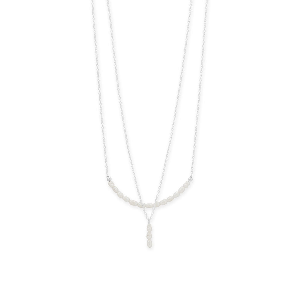 16" + 2" Crinkly Cultured Freshwater Rice Pearl Drop Necklace