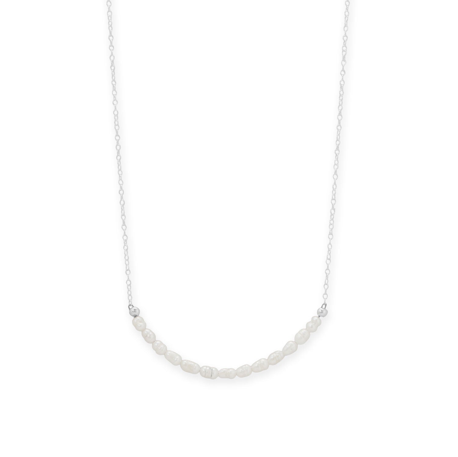 15" + 2" Crinkly Cultured Freshwater Rice Pearl Curved Necklace