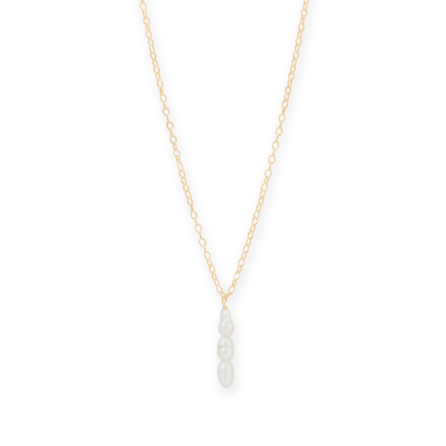 16" + 2" 14/20 Gold Filled Crinkly Cultured Freshwater Rice Pearl Drop Necklace